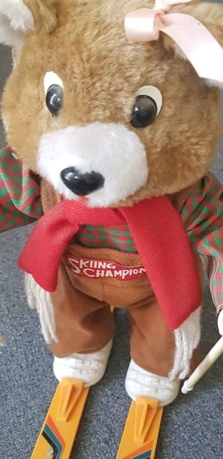 Vintage 1986 Skiing Champion Bear. Music Battery Doll (Music Works)