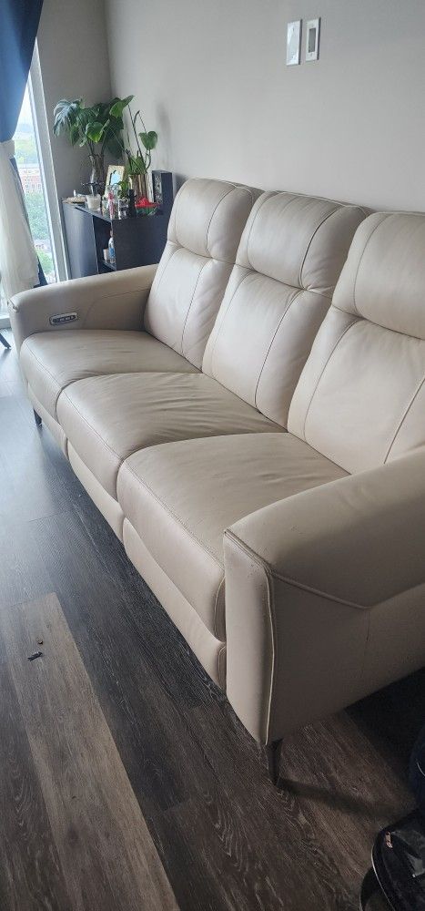 Beige Leather Reclining Couch