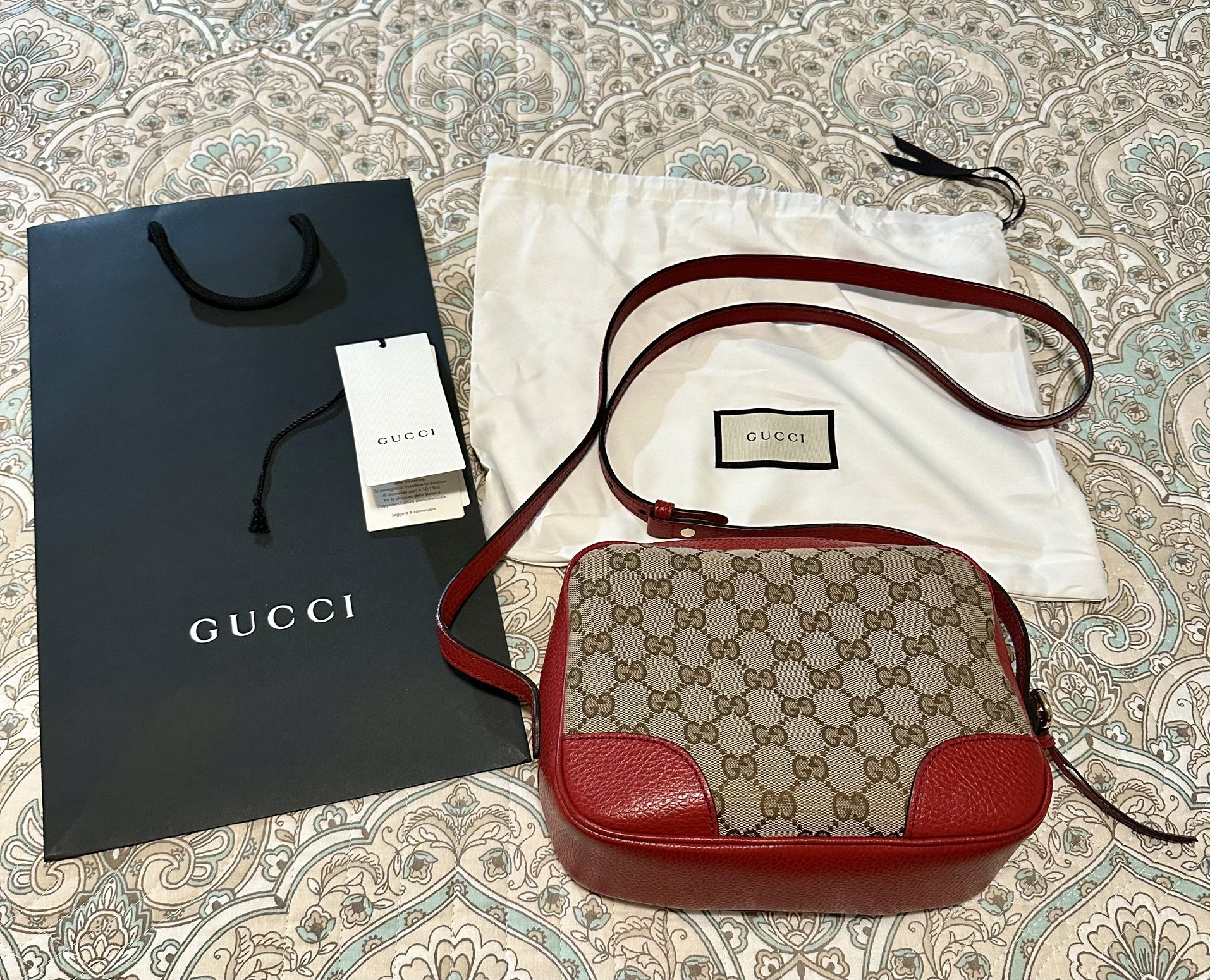 Gucci GG Logo & Red Leather Organizer Bag