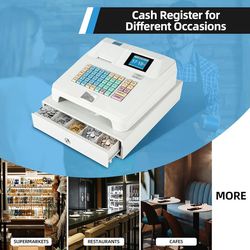 Electronic POS Electronic Cash Register System with Receipt and Journal Printers, 48 ​​Keys 8 Digital LEDs Commercial Cash Register for Retail Restaur