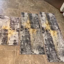 Set Of Three Rugs. Selling As A Set only.  Durable & Soft. Like New. Price Firm