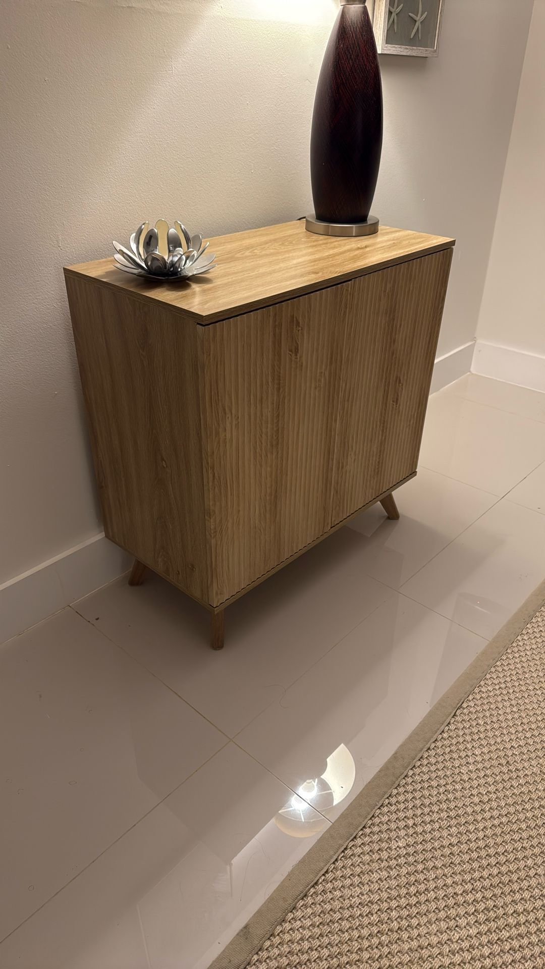 Natural Wood 31 in. Freestanding 2-Door Waveform Sideboard Storage Cabinet With Adjustable Shelves