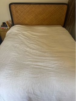 CB2 Miri black and rattan queen bed platform