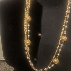 8 Vintage Collections Strand Polished Gold Faux Pearl Link Necklaces  23” 16 dollars Each