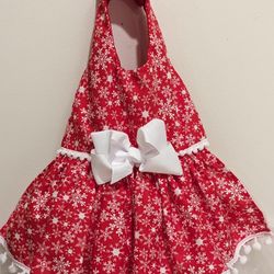 Christmas Snow Flake Dog Dress With White Tulle Under Skirt 