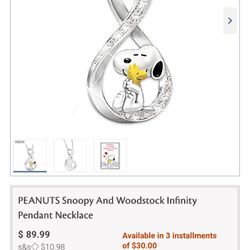 PEANUTS Snoopy And Woodstock Infinity Necklace Silver With Genuine Crystals