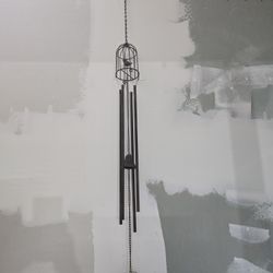 Metal Wind Chime Hanging Decor w/ Birdcage Top, Bird Detail & Heart Clapper