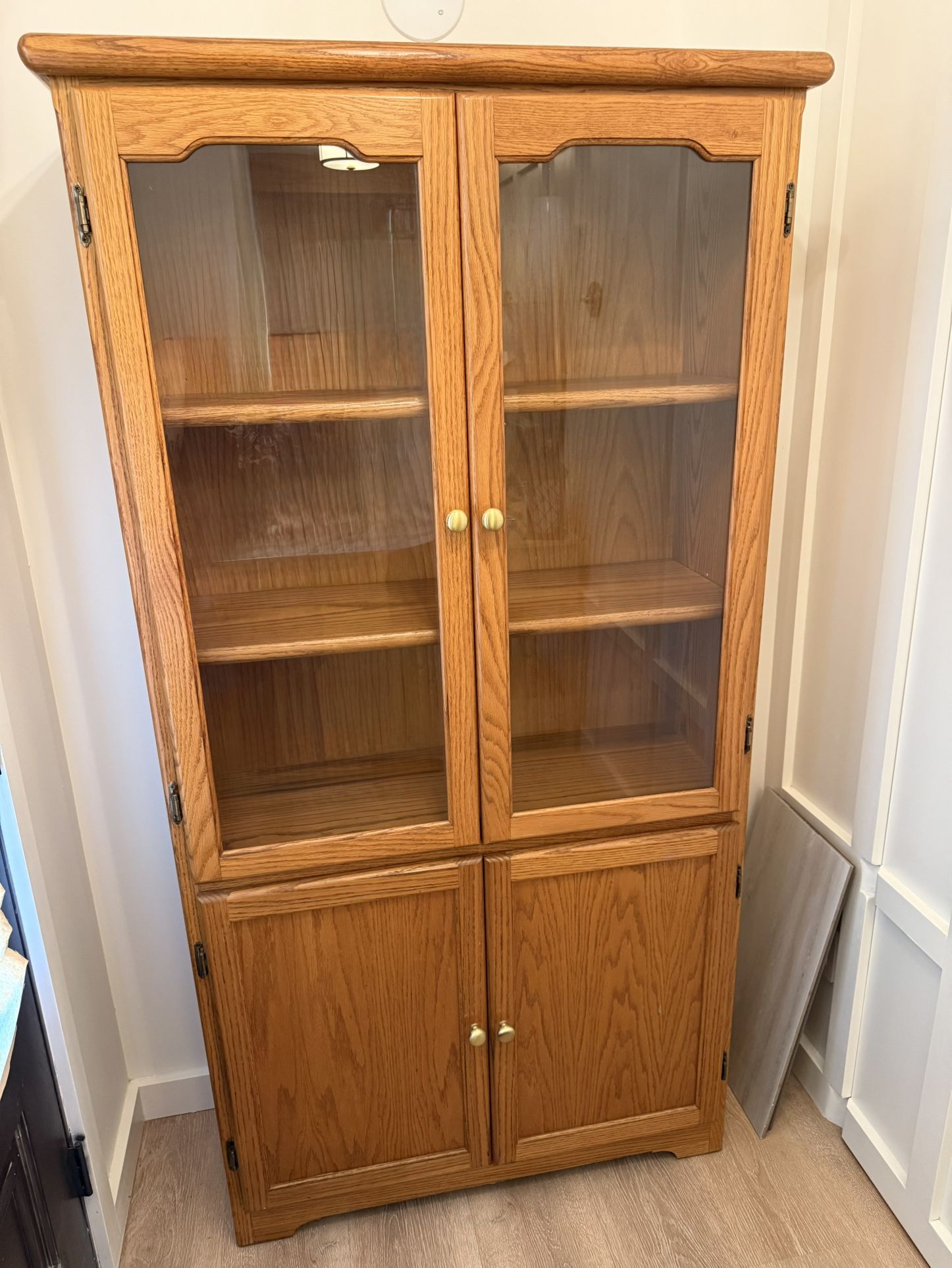 Oak Bookcase with Glass Doors Very Good Condition