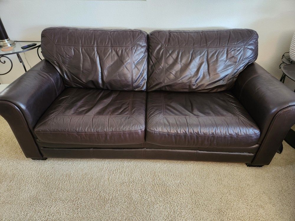 Full Roll Arm Leather Sleeper Sofa Couch Dark Brown Newport Beach