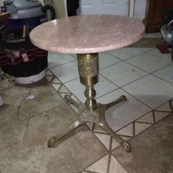 Vintage Antique Mid-century Solid Brass Clawfoot Base With Round Marble Table Top