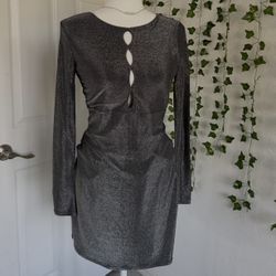Hollister Sparkling Gray Long-Sleeve Keyhole Mini Dress