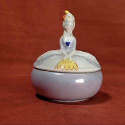 Antique German Porcelain Victorian Lady Powder Box Dresser Jar