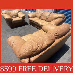3 Piece LEATHER Large COUCH SET sectional sofa recliner (FREE CURBSIDE DELIVERY)