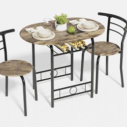 Preorder 3 Piece Wood Round Table & Chair Set For Dining Room Kitchen Bar Breakfast, With Wine Storage Rack, Space Saving
