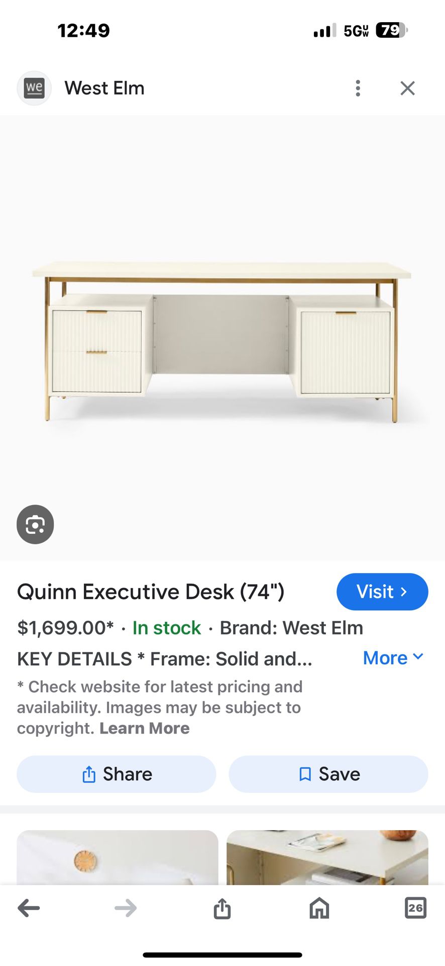 New West Elm Quinn Executive Desk 