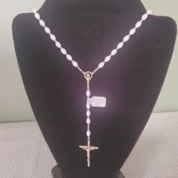 Rosary Made In Italy White Beads NEW
