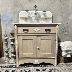 Antique Marble Top Washstand Cabinet