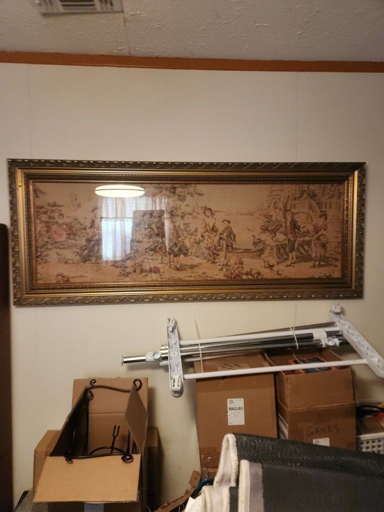 Vintage French framed needlework tapestry (set of 4)