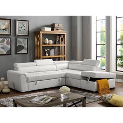 New! White Sectional, Faux Leather Sectional, White Sectional Sofabed, White Couch, Sofa Bed, Faux Leather Sectional, White Faux Leather Couch, Sofa