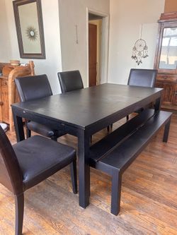 IKEA BJURSTA Extendable Dining Table Set – 4 Chairs + Bench