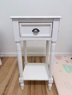 White Wooden Bedside Table with Drawer