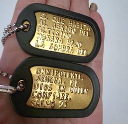 EL QUE HABITA AL ABRIGO DEL ALTÍSIMO SALMO 91 EMBOSSED DOG TAGS SPANISH PRAYER