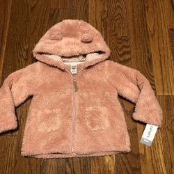 New Carter’s Baby Toddler Girl 24 Months Pink Sherpa Jacket With Hood, Cute Bear Ears On Hood. Super Soft & Warm $10 Firm Price Cash At Pickup In Apex