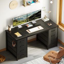 DK94 $50  48 Inch Computer Desk with 8 Fabric Drawers, Modern Office Desk with Large Storage for Home Office, Study, Gaming, Black 