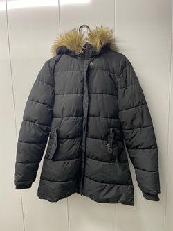 Black Puffer Coat with Faux Fur Hood