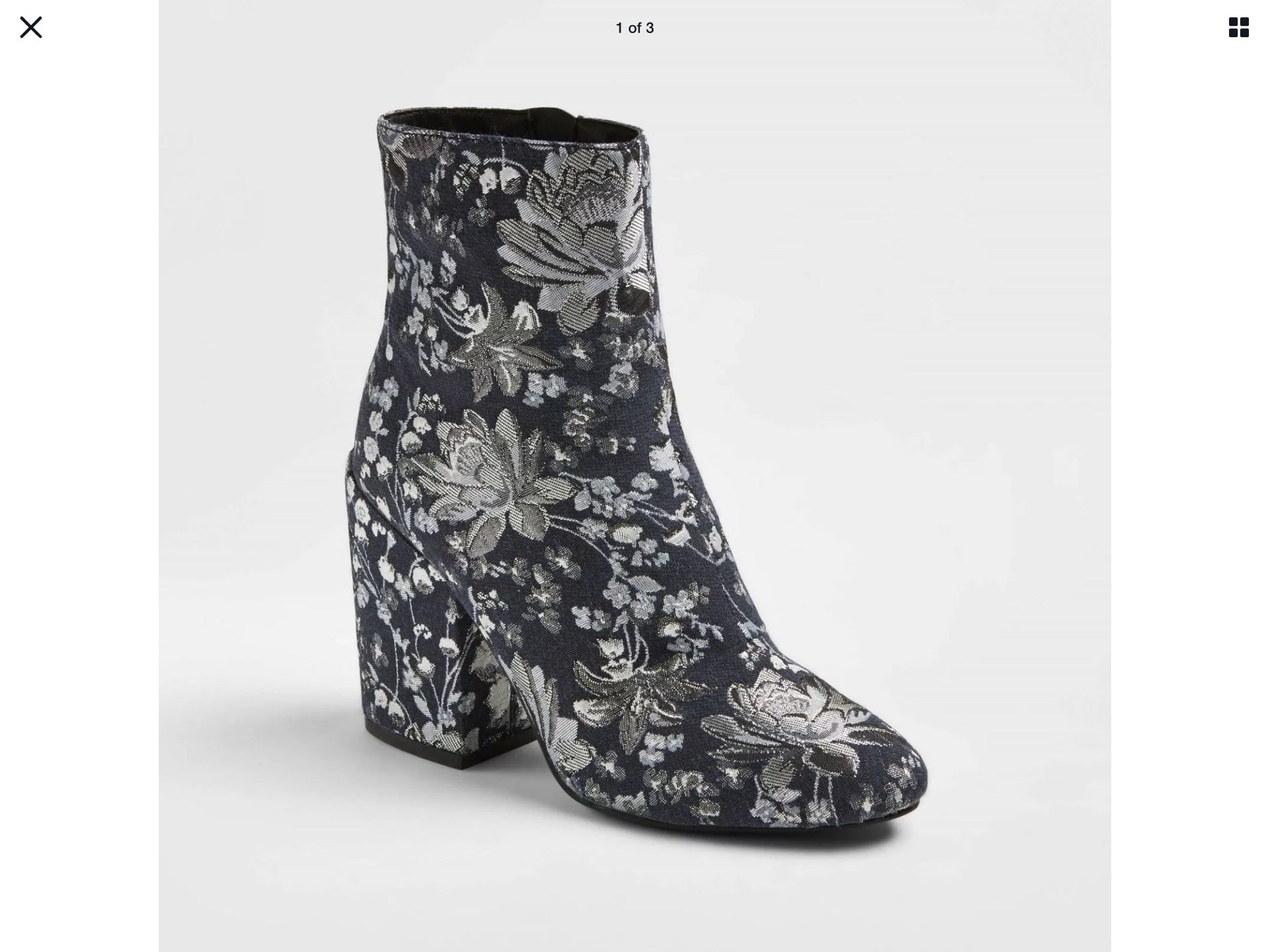 New! MERONA "Arie" Blue & Silver Foral Zip Up Booties Women's Fashion Jeans Ankle Boot Size 5.5M