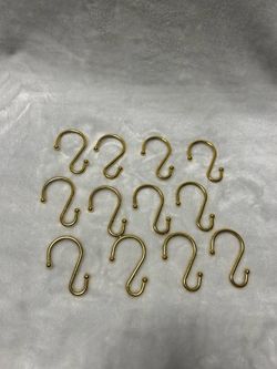 12 gold Metal S Shaped Hooks Hangers Shower Curtain Set of Rings