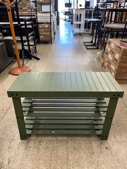 SONGMICS Shoe Rack Bench 3-Tier Bamboo Storage Organizer Entryway Bench - Green