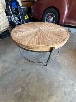 Round Wood and Metal Coffee Table