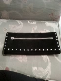 Banana Republic Black Suede Studded Clutch Small Purse Pre-owned