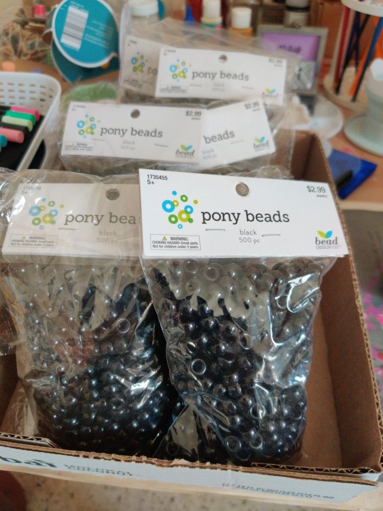 Black Pony Beads 12 Packs NIB
