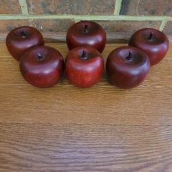 Vintage Hand Lathed Polished Hardwood Apple Set of Six