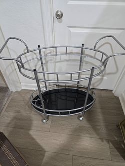 2-Tier Metal Bar Cart with Glass Shelves