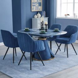 Navy Velvet Dining Chairs Set of 4, Swivel Upholstered Dining Chairs with Tufted Back