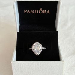 Pandora Sparkling Pear Halo Ring Sterling Silver Size 48 - Never Worn