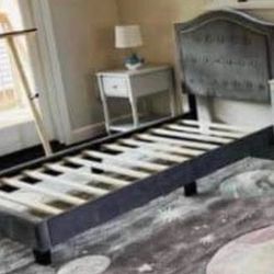 Grey velvet bed frame