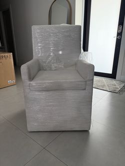 (4) white cloth  dining chairs