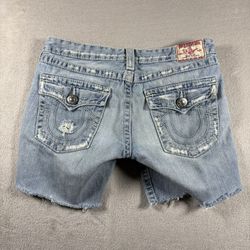 Y2K True Religion Joey Big T Women’s 30 Blue Cut Off  Denim Jean Shorts #2822
