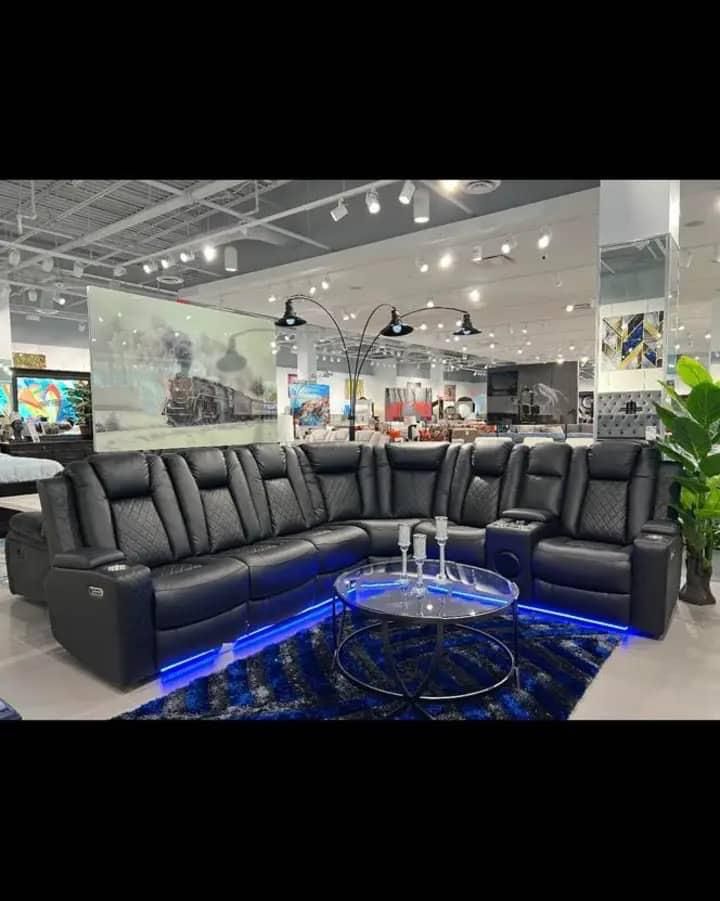 ‼️Black Reclining Sofa With LED Lights And Horn. For More Details And Price Write To Me