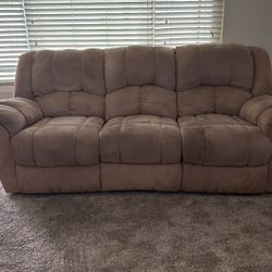 Beige Manual Recliner Couch