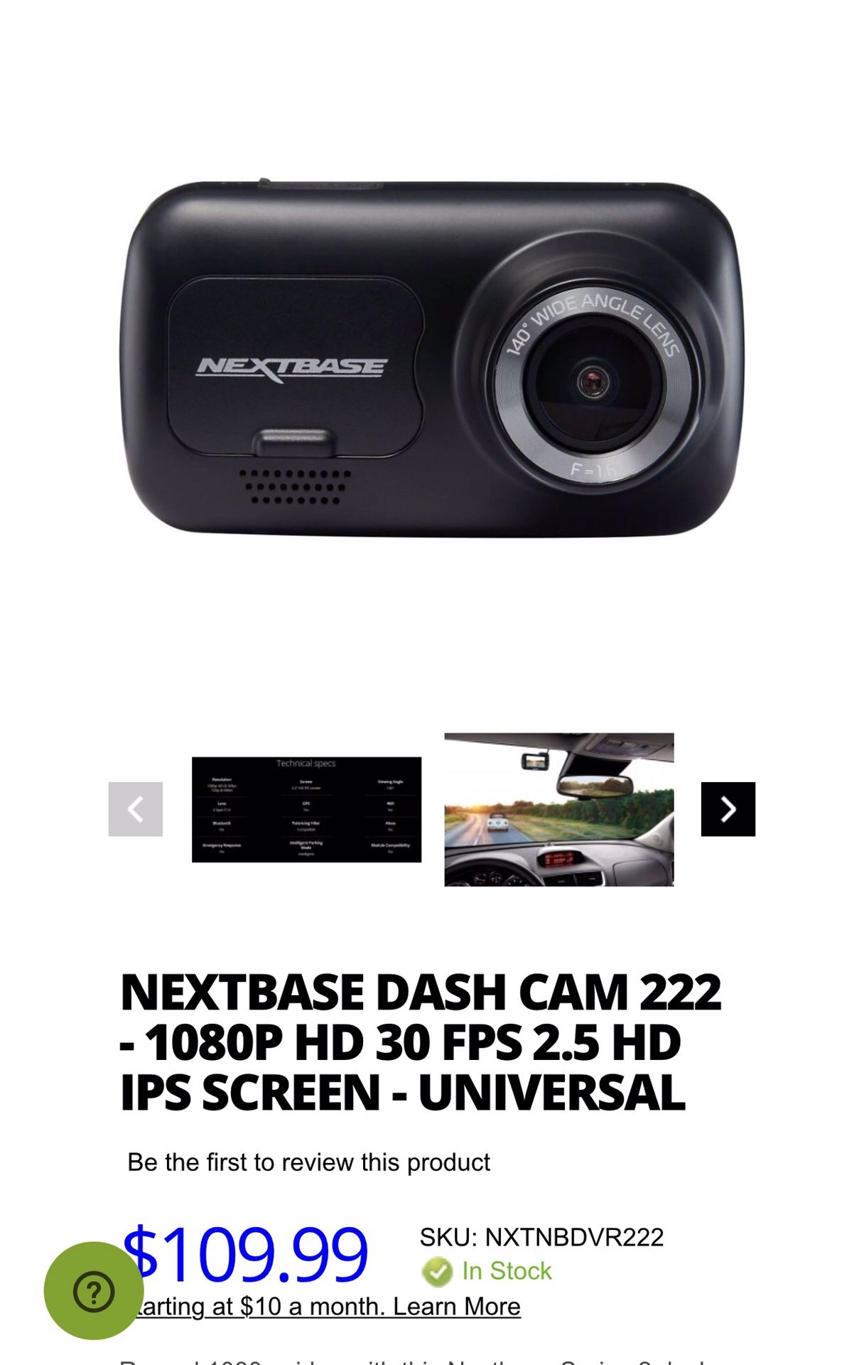 NEXTBASE 222 DASH CAM NEW IN BOX NEVER USED.