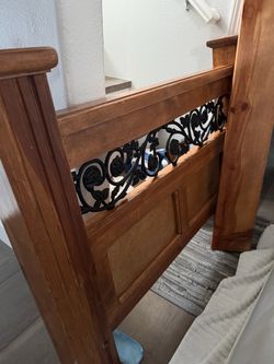 Wood and Wrought Iron Bed Headboard
