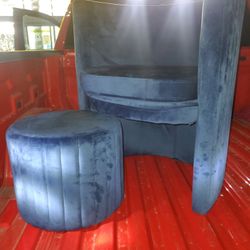 MacKenzie Accents  Chair And Ottoman Blue Velvet 