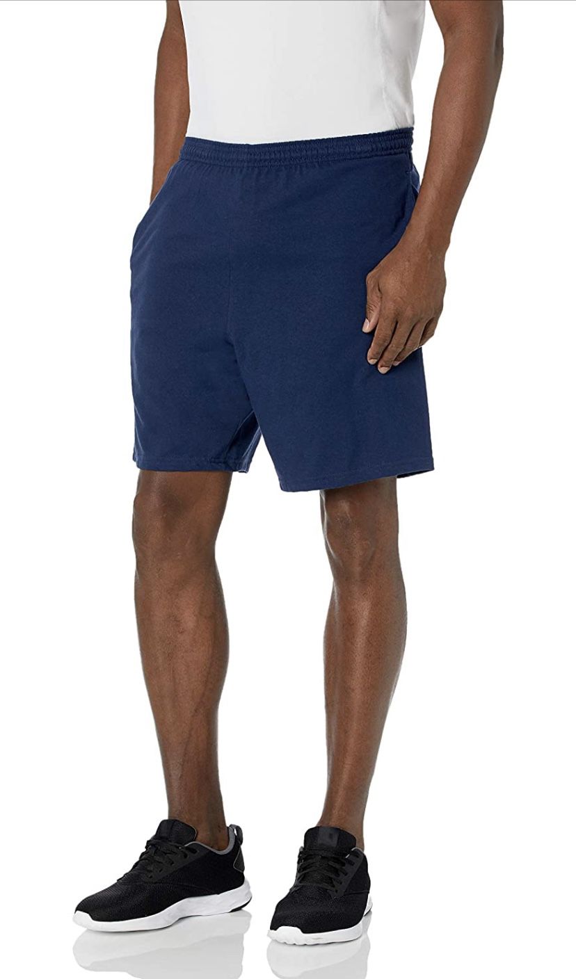 🆕 2 Hanes Men's Jersey Short with Pockets Navy - Large