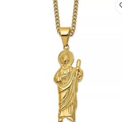 Men's Kristen Kesho Yellow Ion-Plated Stainless Steel Saint Jude Pendant Necklace