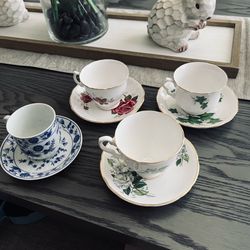 Teacup Bundle! Set of 4 Vintage Real Kent Teacups w Saucers